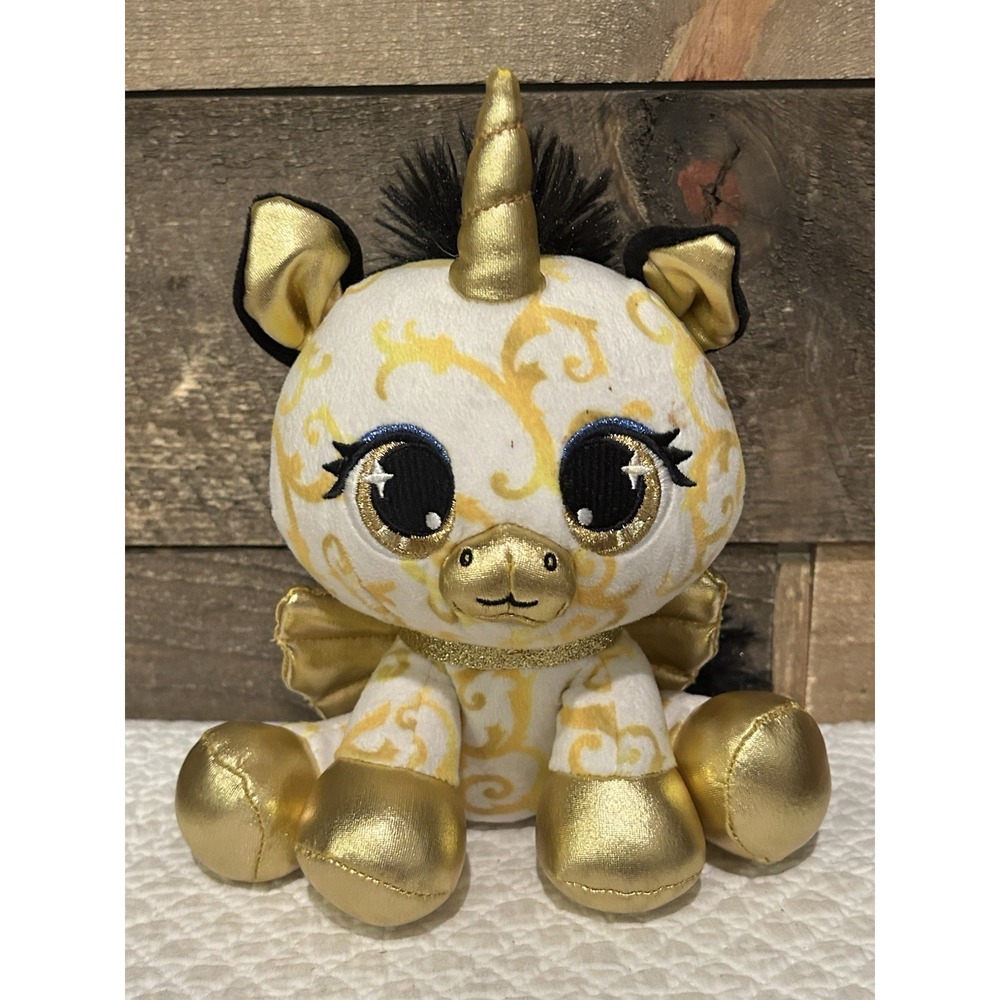 Fancy White Gold Vera Von Corn Designer Unicorn Plush 8" Stuffed Animal Big Eyes